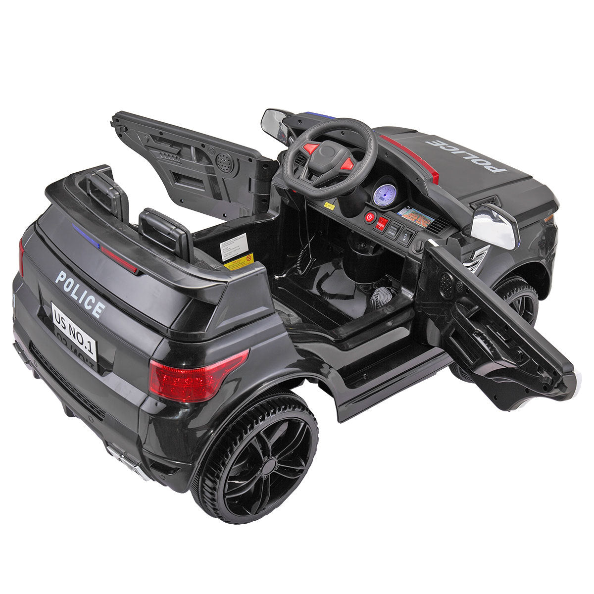 12V Kid Ride On Police Car With Parental Remote Control, Battery Powered Electric Truck With Siren, Flashing Lights,Music, Spring Suspension, Black Black Polypropylene