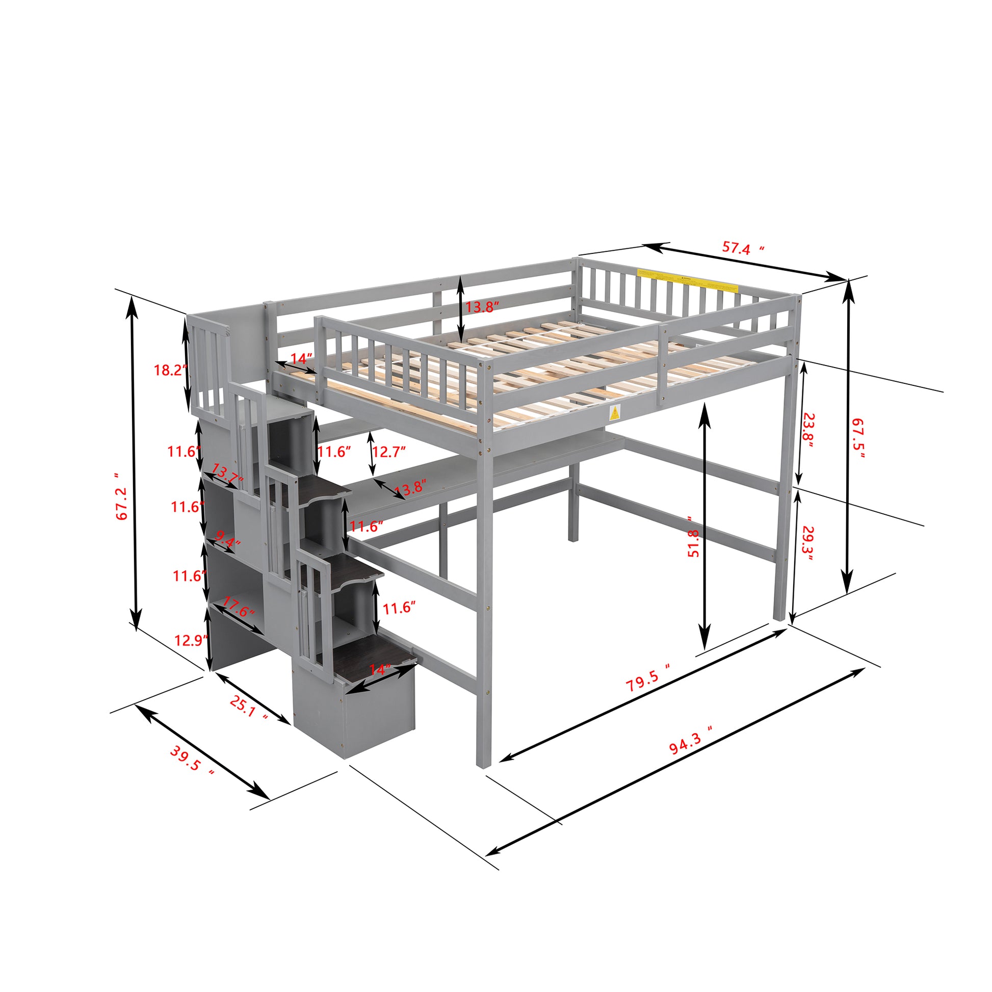 Full Size Loft Bed With Built In Desk, Bookshelves And Storage Staircase,Grey Old Sku:W504S00109 Full Grey Pine