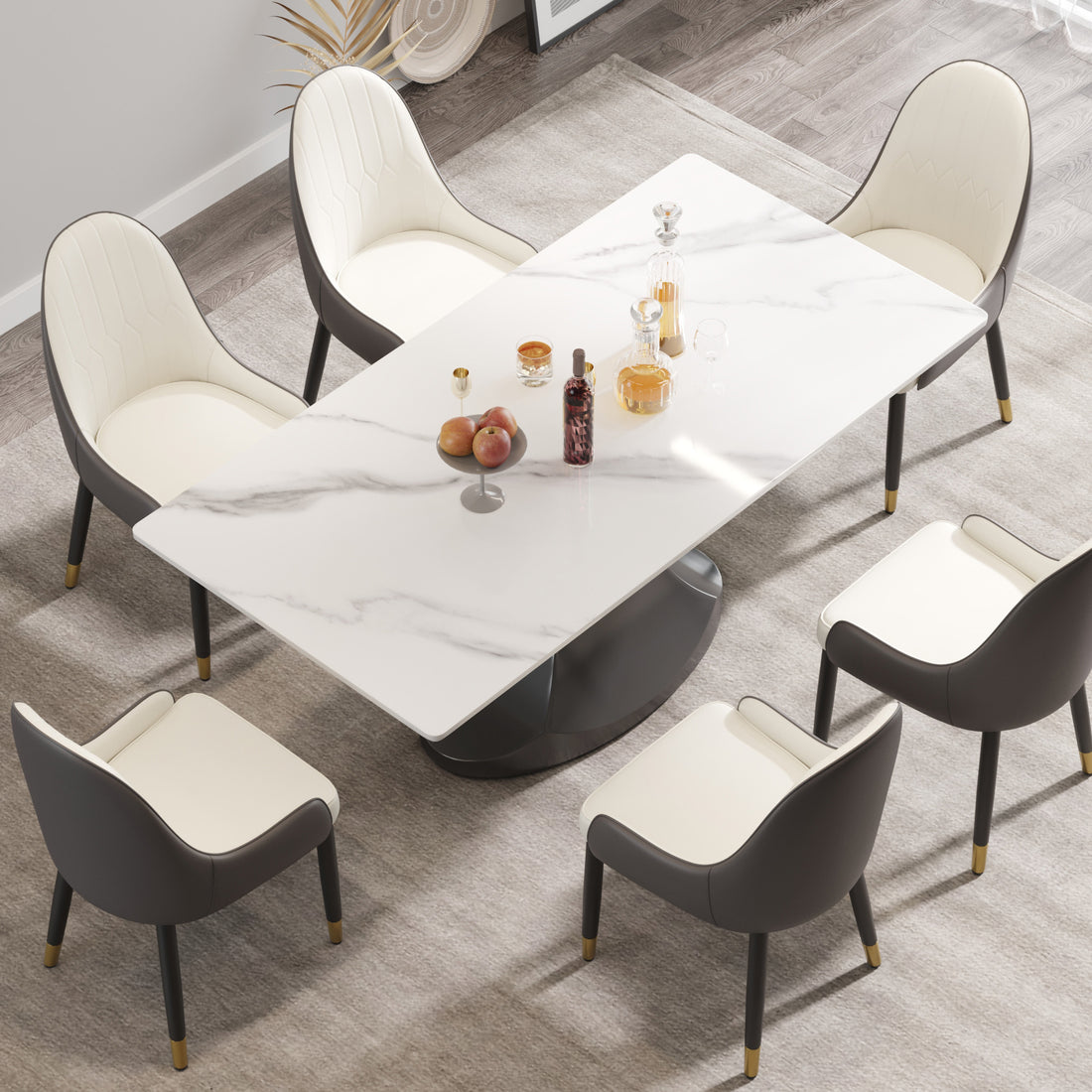 70.84 "Modern Artificial Stone White Panel Gray Stainless Steel Curved Legs Can Accommodate 6 8 People White Gray Dining Room Metal Sintered Stone