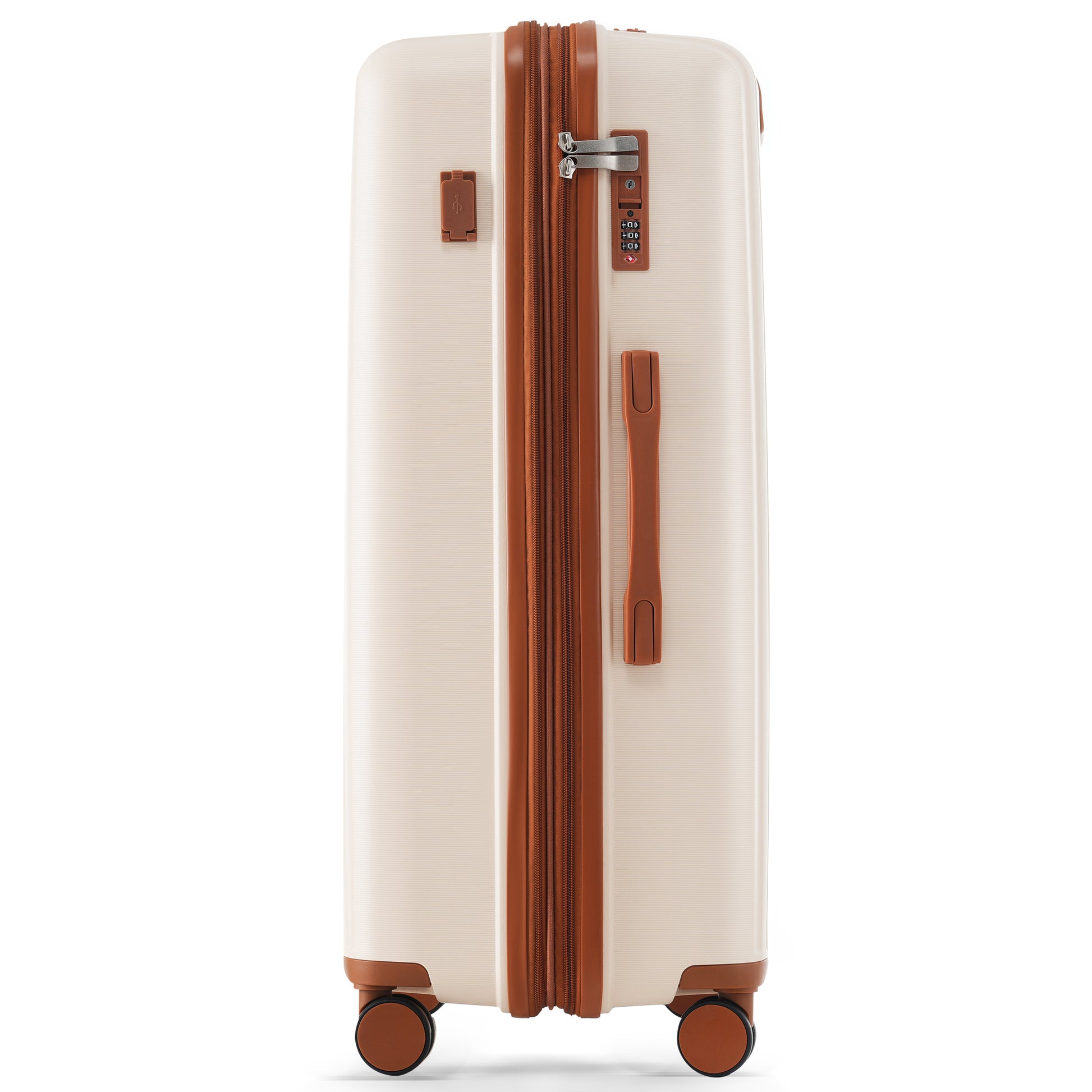 Luggage Sets 3 Piece Suitcase Set 20 24 28 With Usb Port,Carry On Luggage Airline Approved,Pp Lightweight Suitcase With Spinner Wheels,Ivory And Brown Ivory Polypropylene