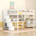 Full Size Loft Bed With Built In Desk, Bookshelves And Storage Staircase,White Full White American Design Pine