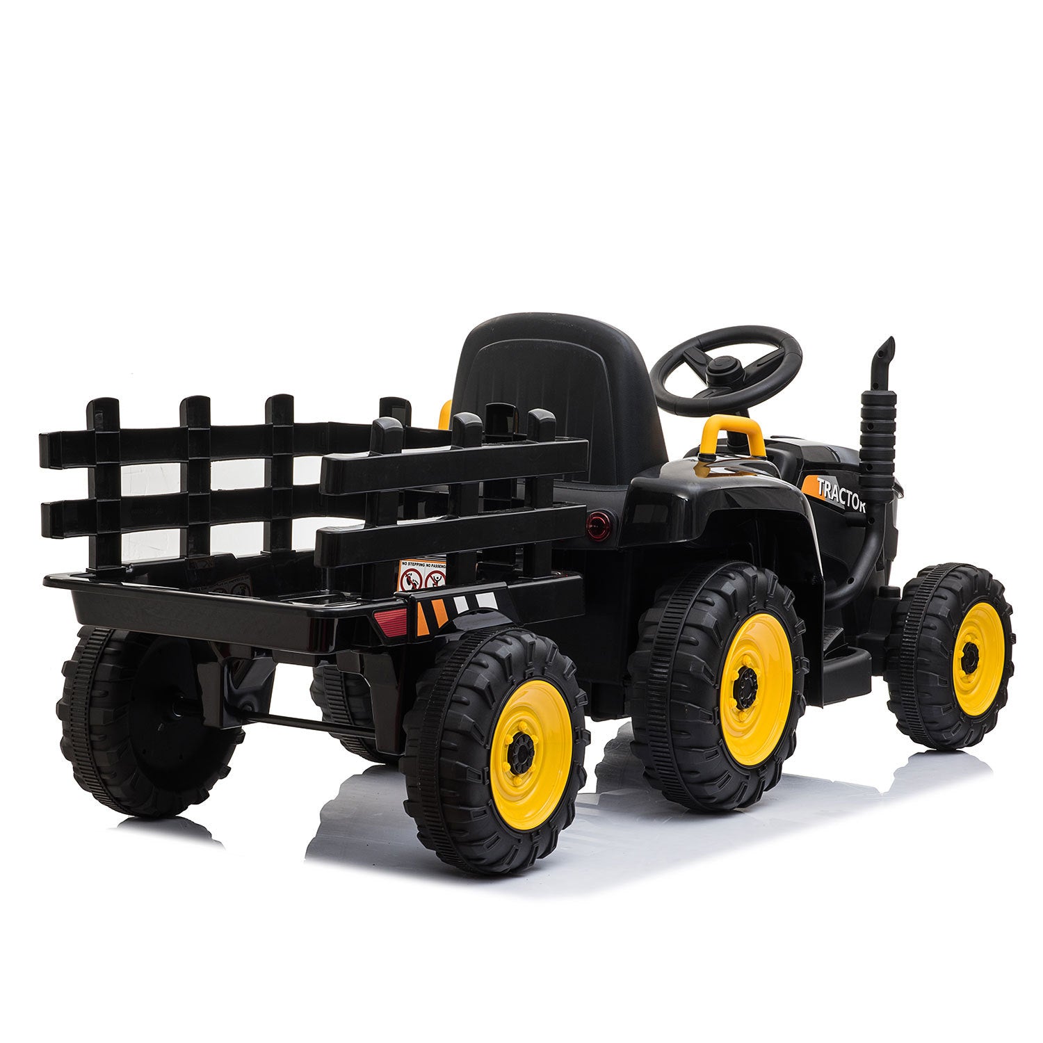 12V Kids Ride On Tractor With Trailer, Battery Powered Electric Car W Music, Usb, Music, Led Lights, Vehicle Toy For 3 To 6 Ages, Black Black Polypropylene