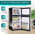 3.5Cu.Ft Compact Refrigerator Mini Fridge With Freezer, Small Refrigerator With 2 Door, 7 Level Thermostat Removable Shelves For Kitchen, Dorm, Apartment, Bar, Office Silver Ban On Silver Abs Steel Q235