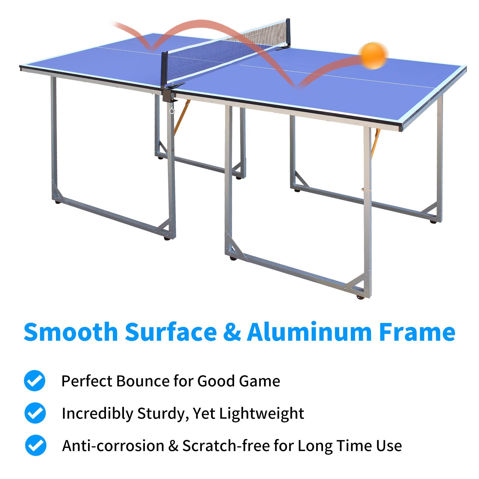 6Ft Mid Size Table Tennis Table Foldable & Portable Ping Pong Table Set For Indoor & Outdoor Games With Net, 2 Table Tennis Paddles And 3 Balls Blue Mdf