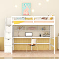 Full Size Loft Bed With Built In Desk, Bookshelves And Storage Staircase,White Old Sku:W504S00110 Full White Pine
