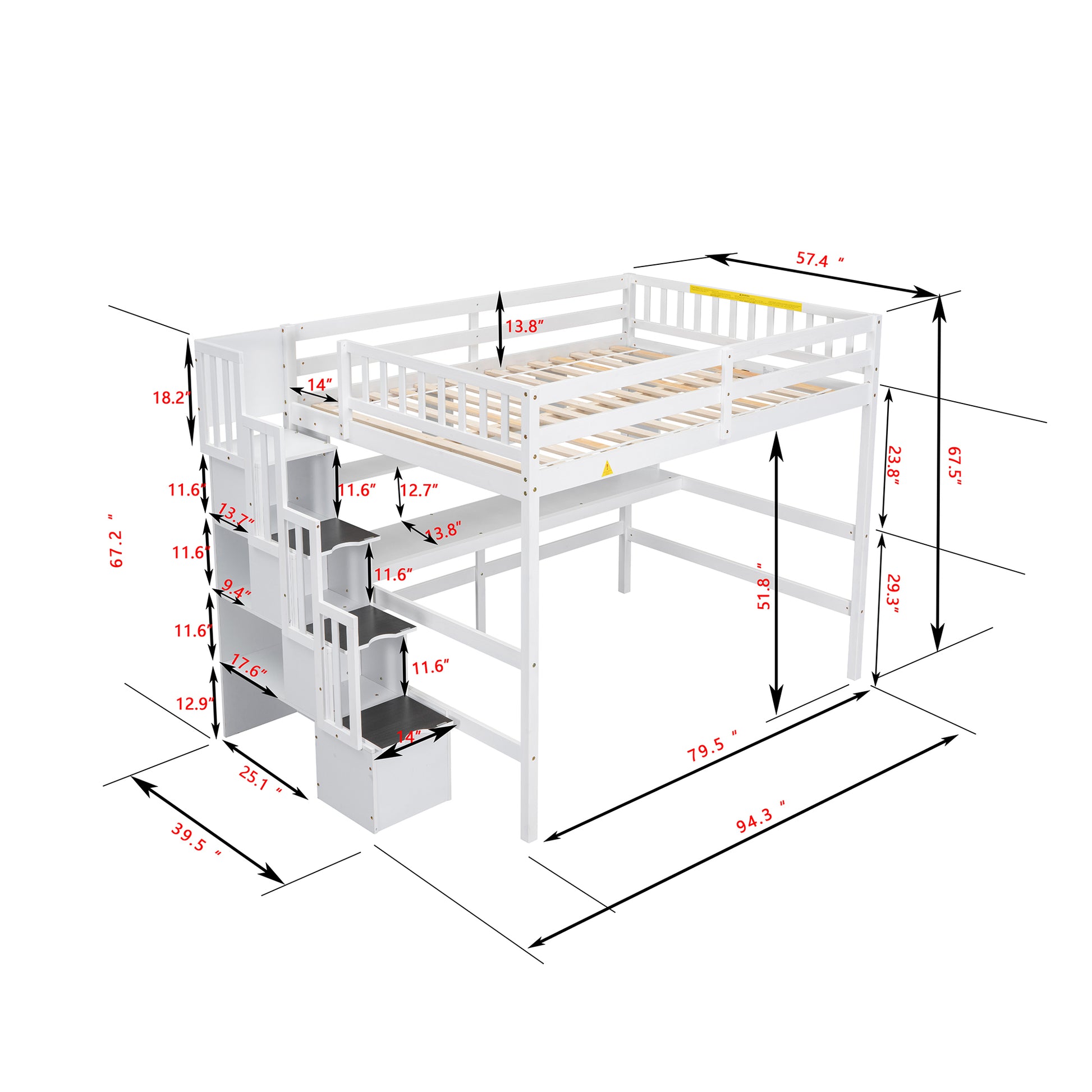 Full Size Loft Bed With Built In Desk, Bookshelves And Storage Staircase,White Old Sku:W504S00110 Full White Pine