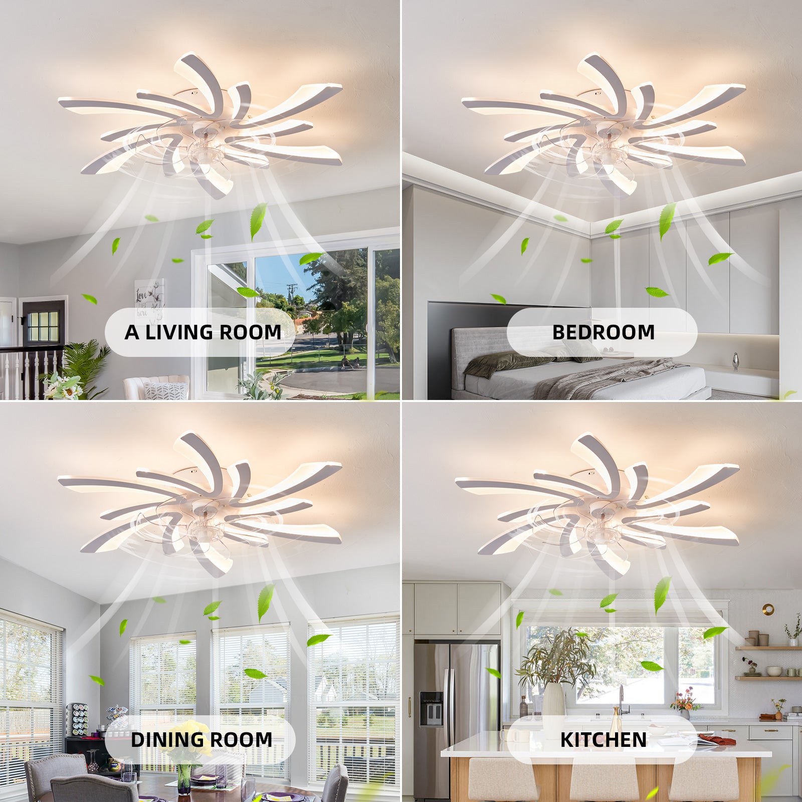 30.7In Ceiling Fan With Lights, Remote Control 3 Color Temperatures,6 Gear Wind Speed Fan Light White Modern Acrylic