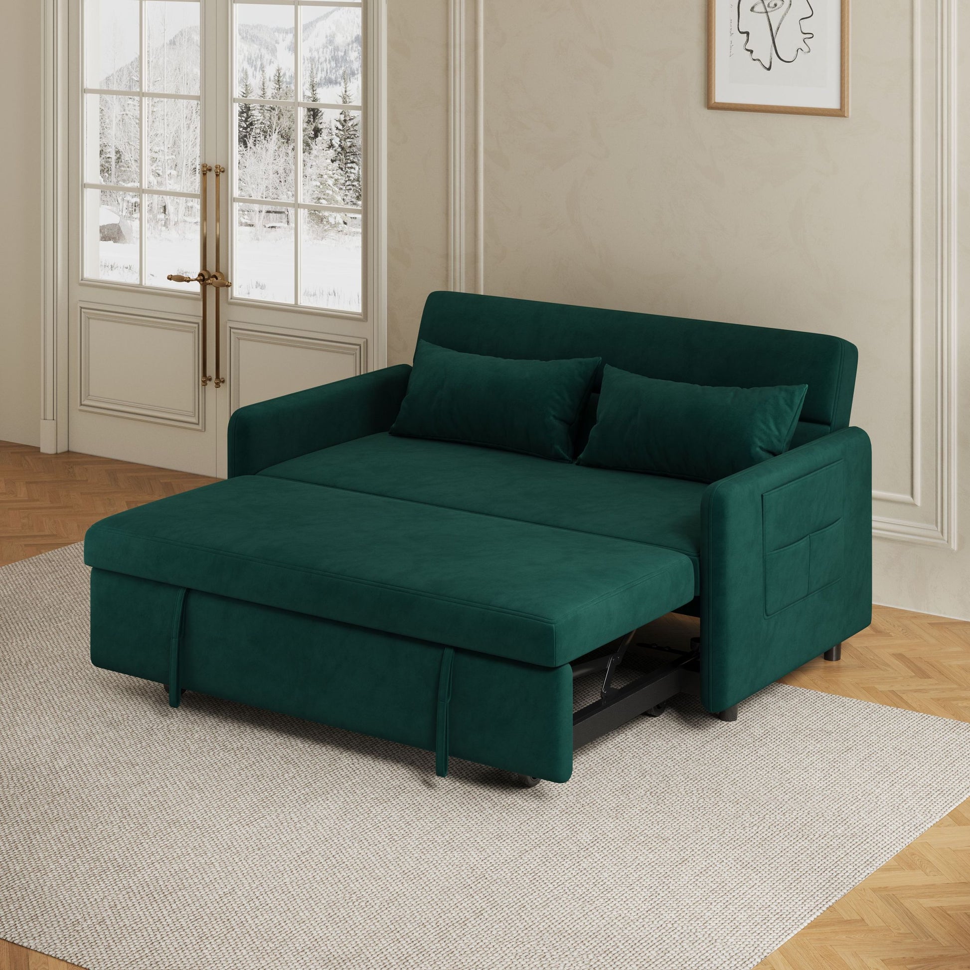 Sofa Pull Out Bed Included Two Pillows 54" Green Velvet Sofa For Small Spaces Green Altay Velvet