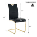 Modern Style Glass Dining Table, Elegant Transparent Design, Solid Support Base, Black Dining Chair Set, Gold Plated Chair Legs, Suitable For Restaurant Kitchen Use Set Of 5 Black Gold Seats 4 Mdf Glass