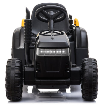 12V Kids Ride On Tractor With Trailer, Battery Powered Electric Car W Music, Usb, Music, Led Lights, Vehicle Toy For 3 To 6 Ages, Black Black Polypropylene