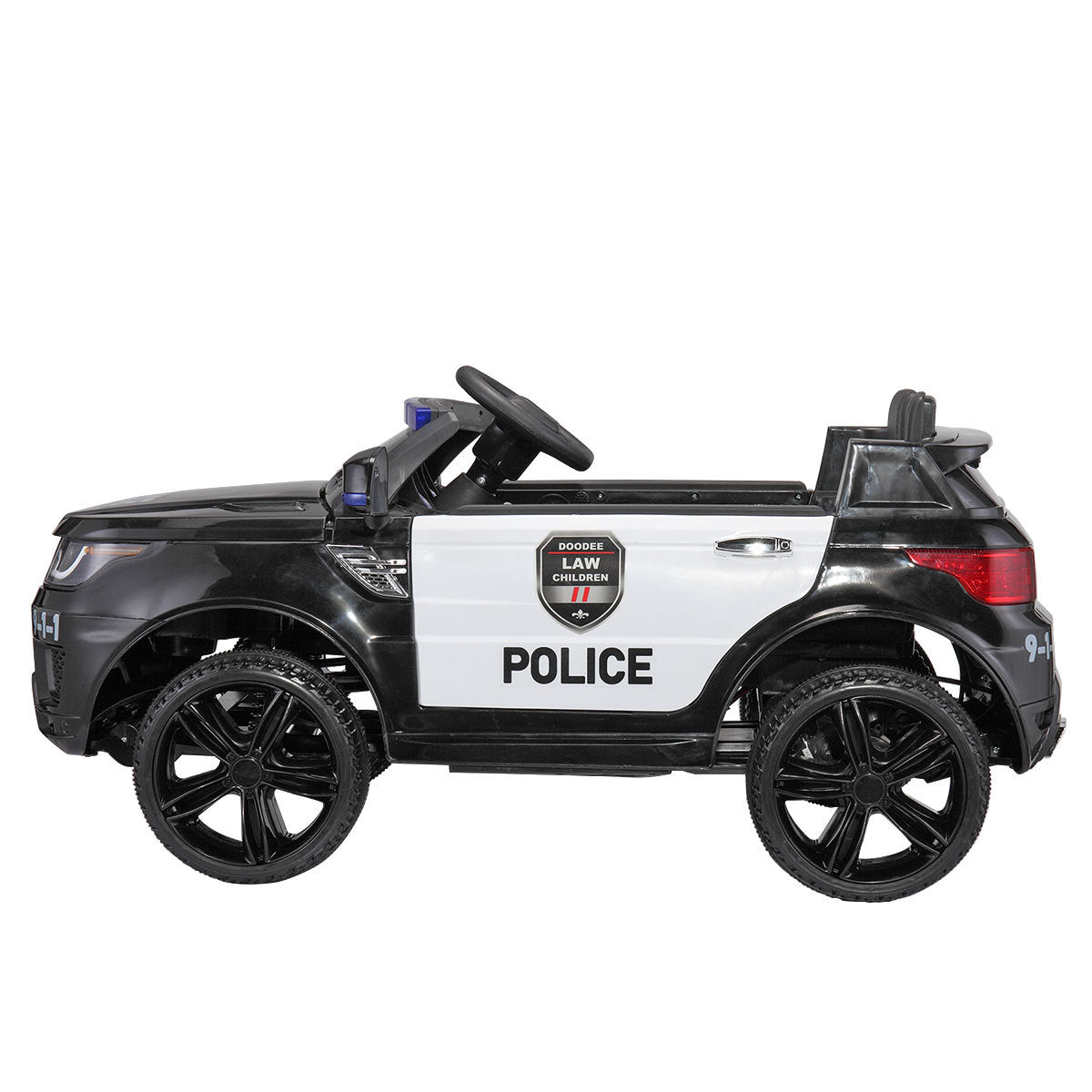 12V Kid Ride On Police Car With Parental Remote Control, Battery Powered Electric Truck With Siren, Flashing Lights,Music, Spring Suspension, Black Black Polypropylene