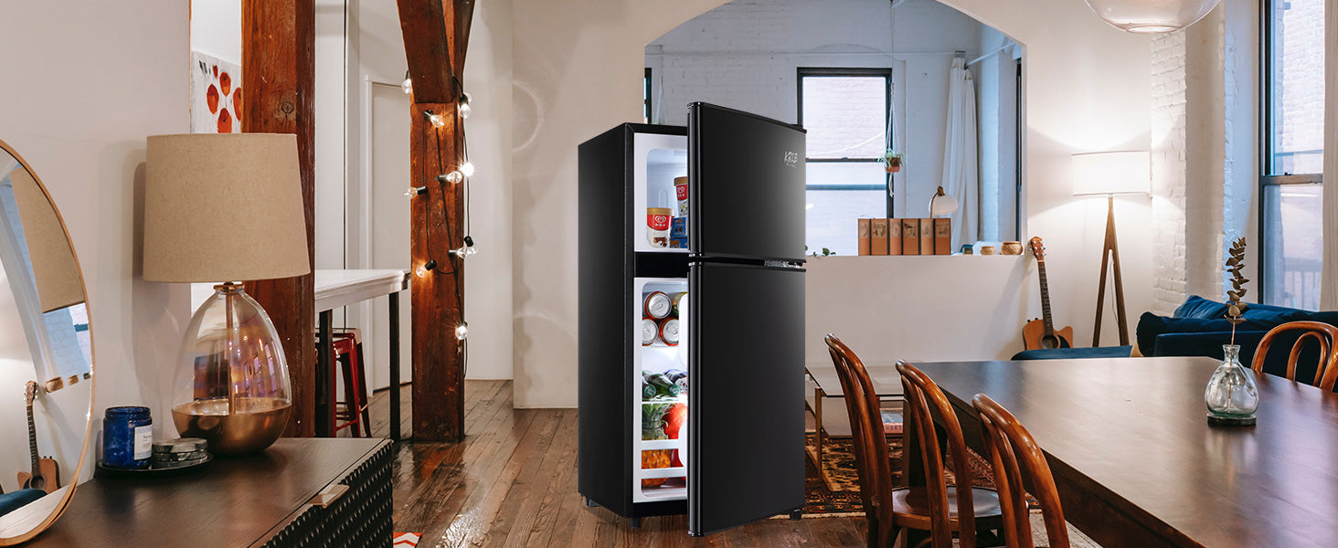 3.5Cu.Ft Compact Refrigerator Mini Fridge With Freezer, Small Refrigerator With 2 Door, 7 Level Thermostat Removable Shelves For Kitchen, Dorm, Apartment, Bar, Office Black Black Abs Steel Q235