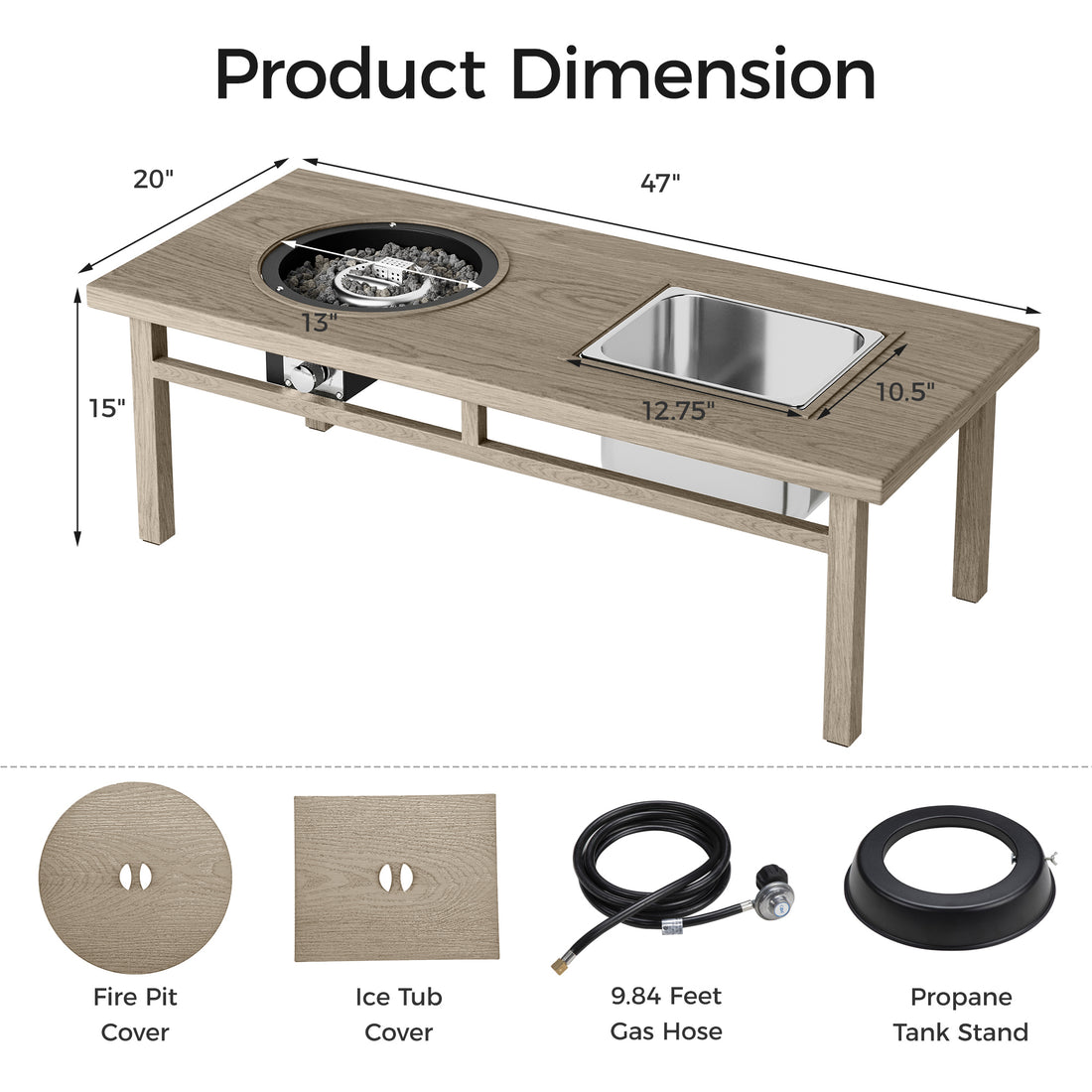 3 In 1 Coffee Table With Ice Bucket And Fire Pit Beige Beige Aluminium