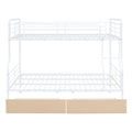 Full Xl Over Queen Metal Bunk Bed With 2 Drawers, White White Iron