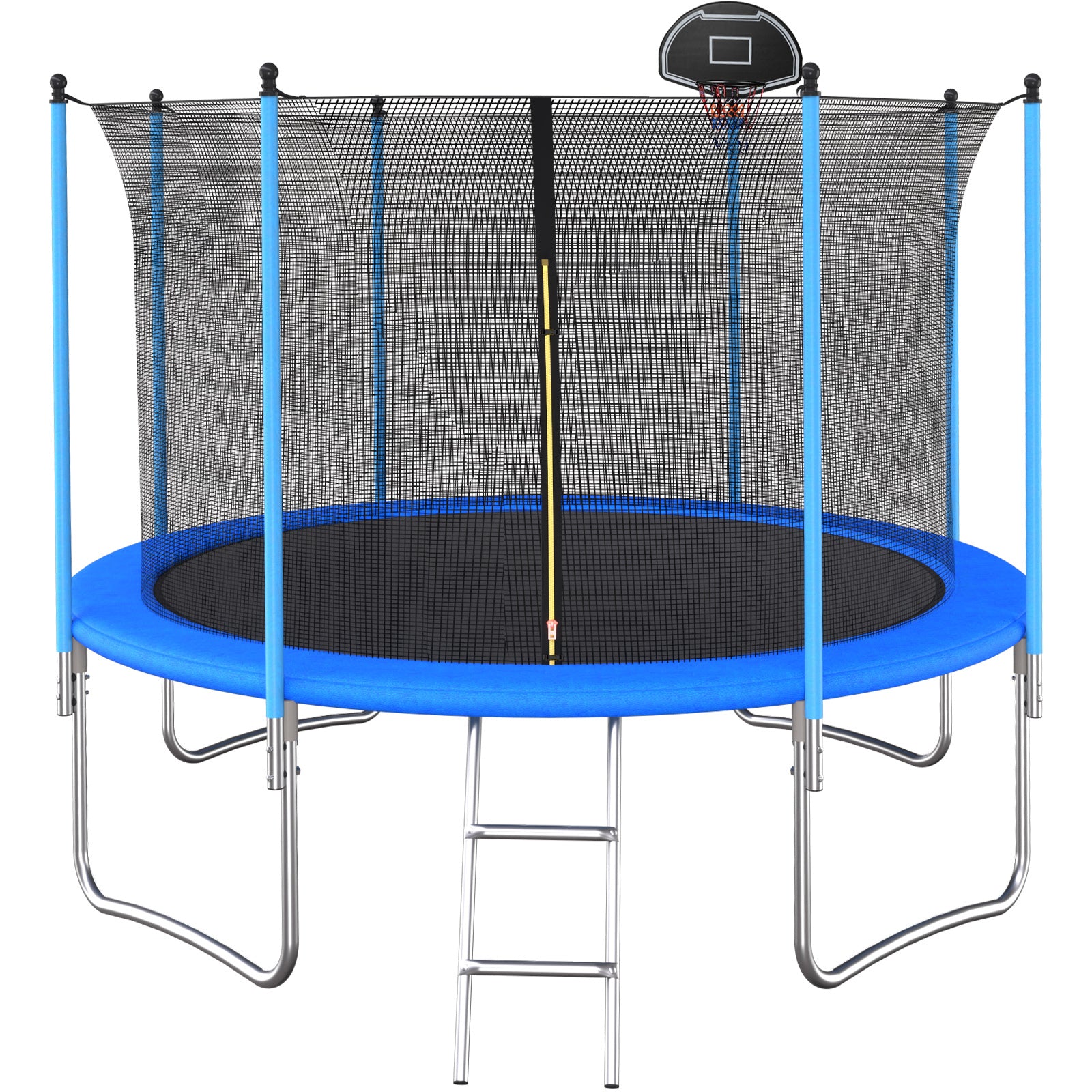 12 Ft Trampoline Inside Safety Net With Basketball Hoop Blue Metal