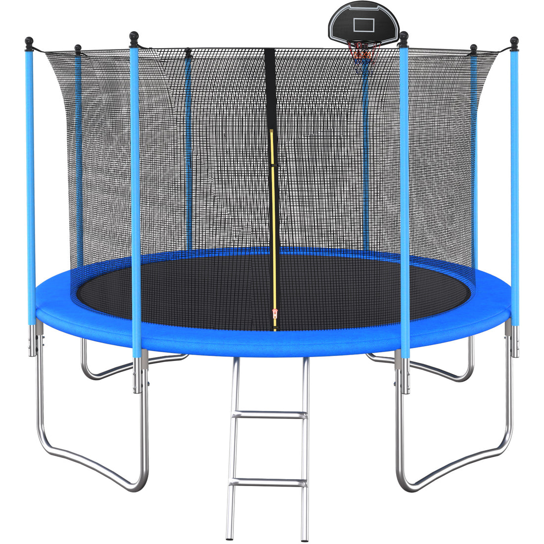 10 Ft Trampoline Inside Safety Net With Basketball Hoop Blue Metal