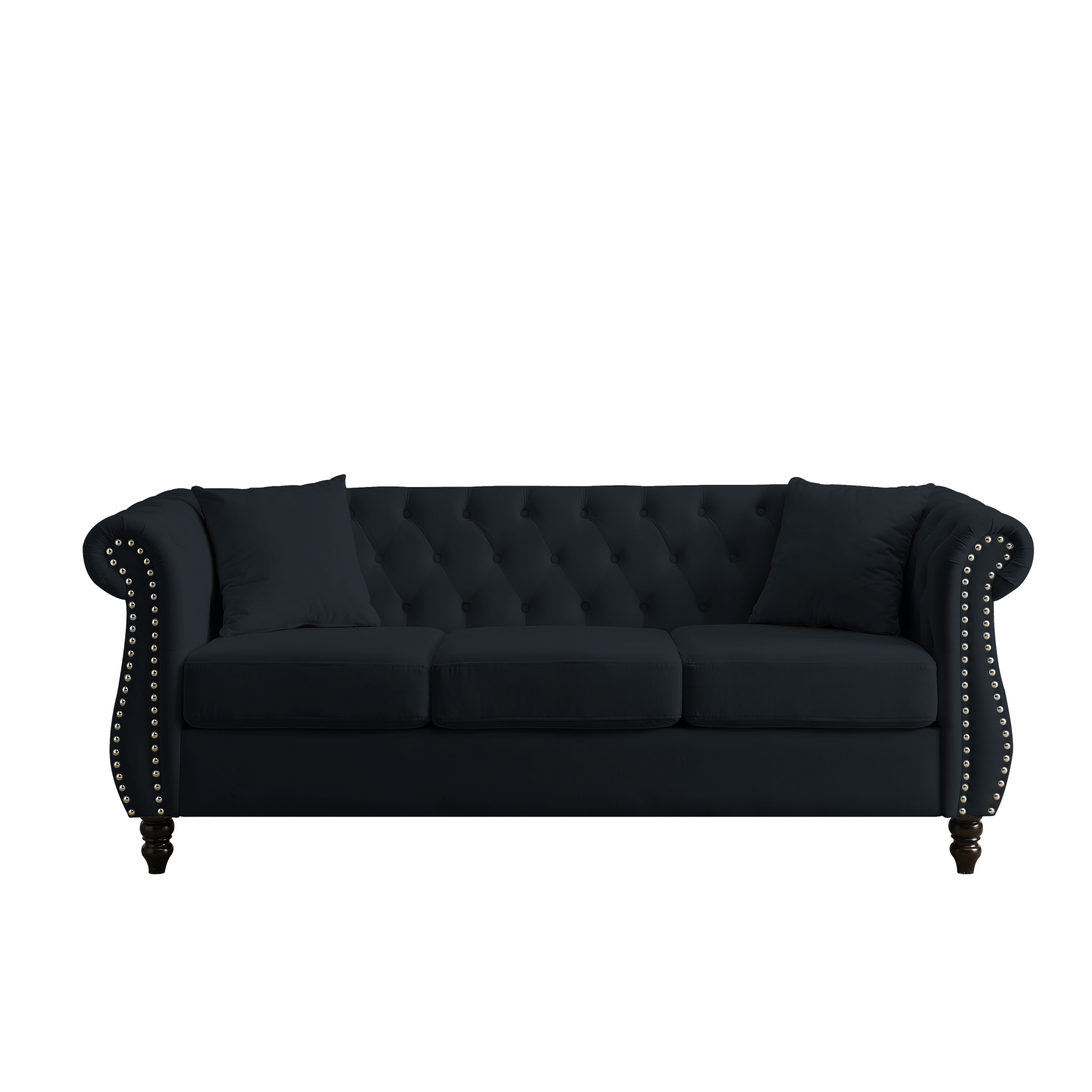 Video 80" Chesterfield Sofa Black Velvet For Living Room, 3 Seater Sofa Tufted Couch With Rolled Arms And For Living Room, Bedroom, Office, Apartment, 3S 2S Black Foam Velvet