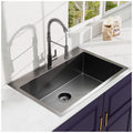 33Inch Topmount 18Gauge Stainless Steel Kitchen Sink With Black Spring Neck Faucet Gunmetal Black Stainless Steel