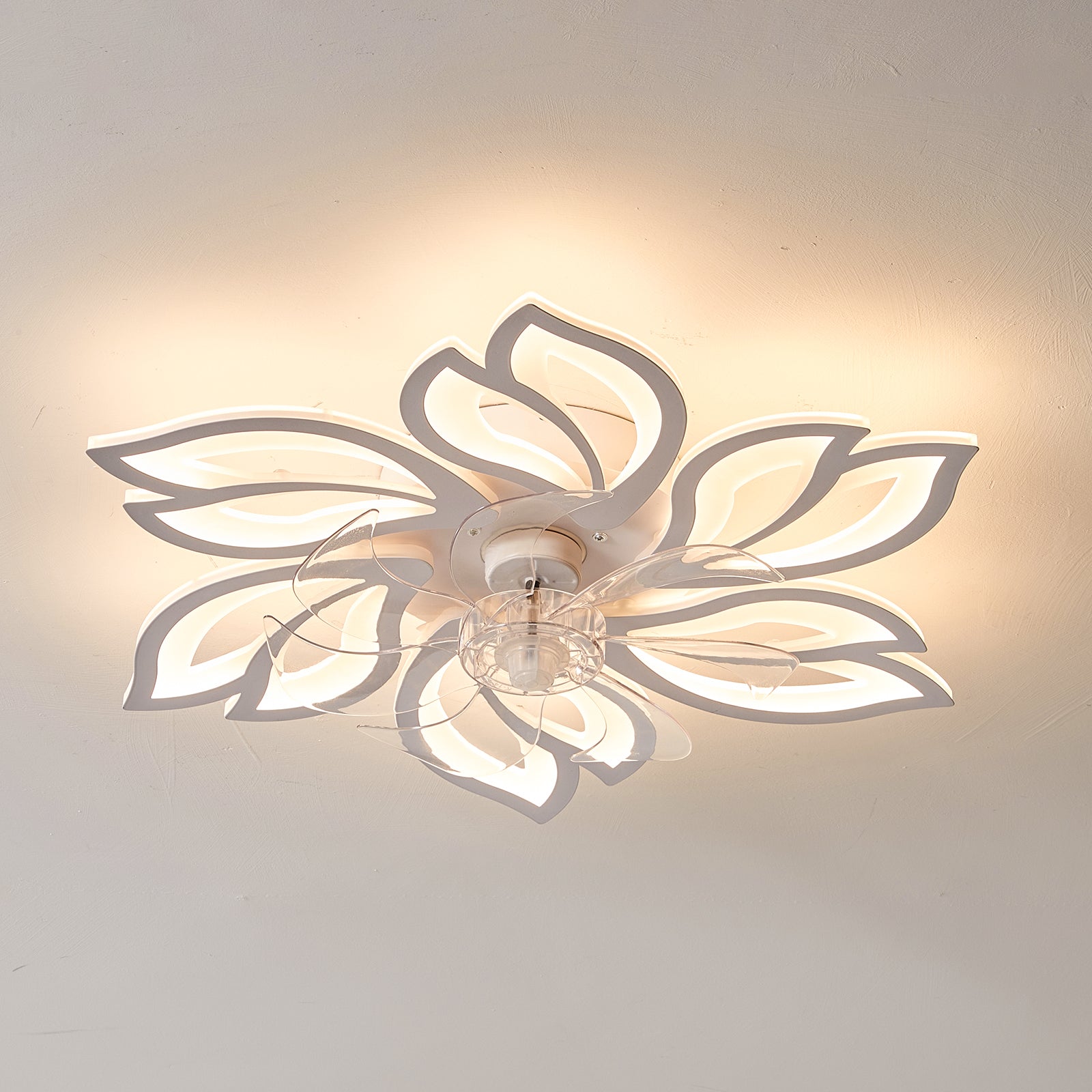 25.5In Ceiling Fan With Lights, Remote Control 3 Color Temperatures,6 Gear Wind Speed Fan Light White Modern Acrylic