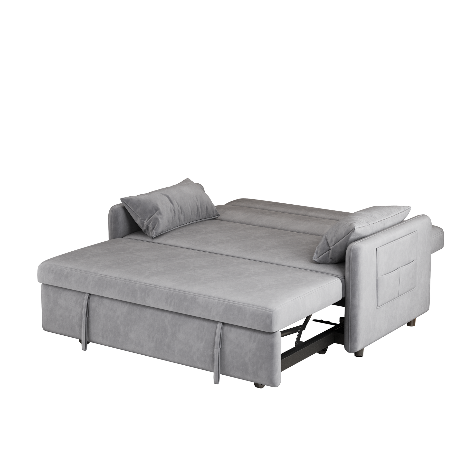 Sofa Pull Out Bed Included Two Pillows 54" Grey Velvet Sofa For Small Spaces Gray Altay Velvet