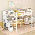 Full Size Loft Bed With Built In Desk, Bookshelves And Storage Staircase,White Old Sku:W504S00110 Full White Pine