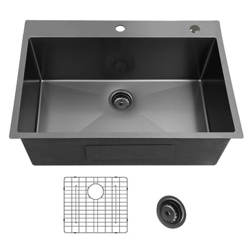 25X22Inch Gunmetal Black Topmount 304 Stainless Steel 18 Gauge Kitchen Sink Gunmetal Black Stainless Steel