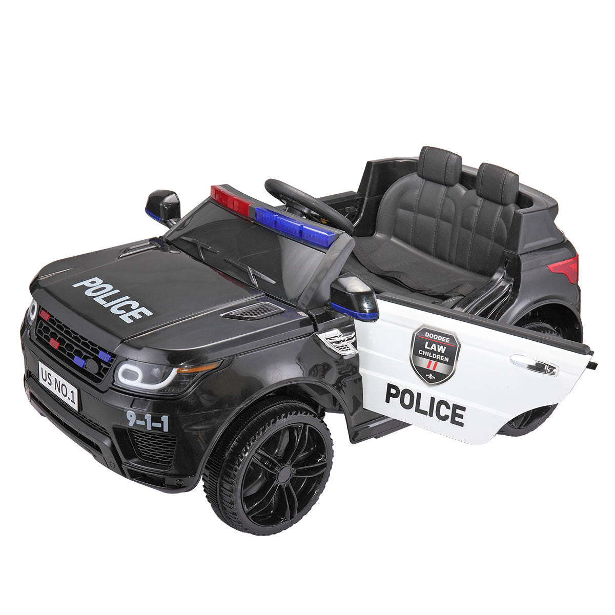 12V Kid Ride On Police Car With Parental Remote Control, Battery Powered Electric Truck With Siren, Flashing Lights,Music, Spring Suspension, Black Black Polypropylene