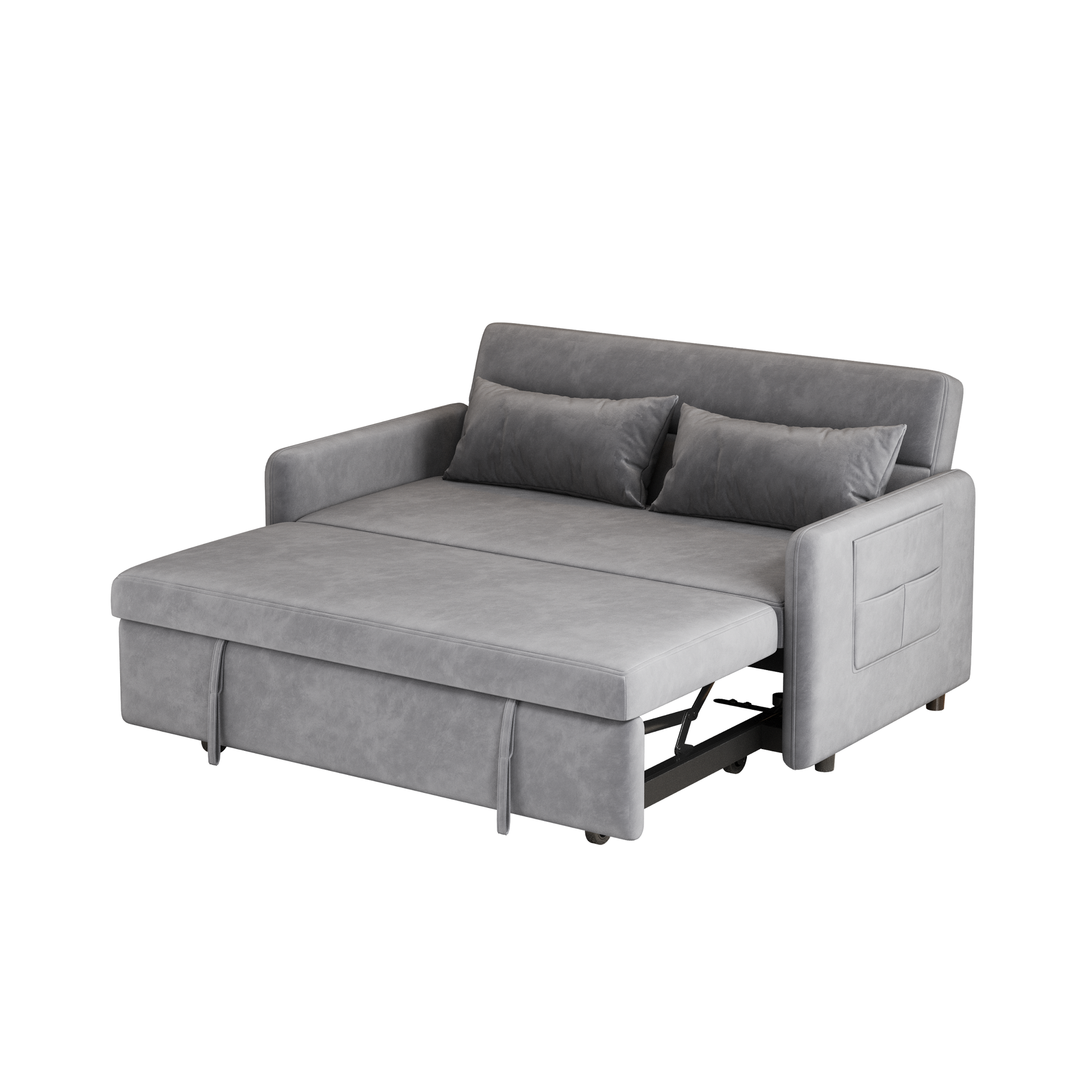 Sofa Pull Out Bed Included Two Pillows 54" Grey Velvet Sofa For Small Spaces Gray Altay Velvet