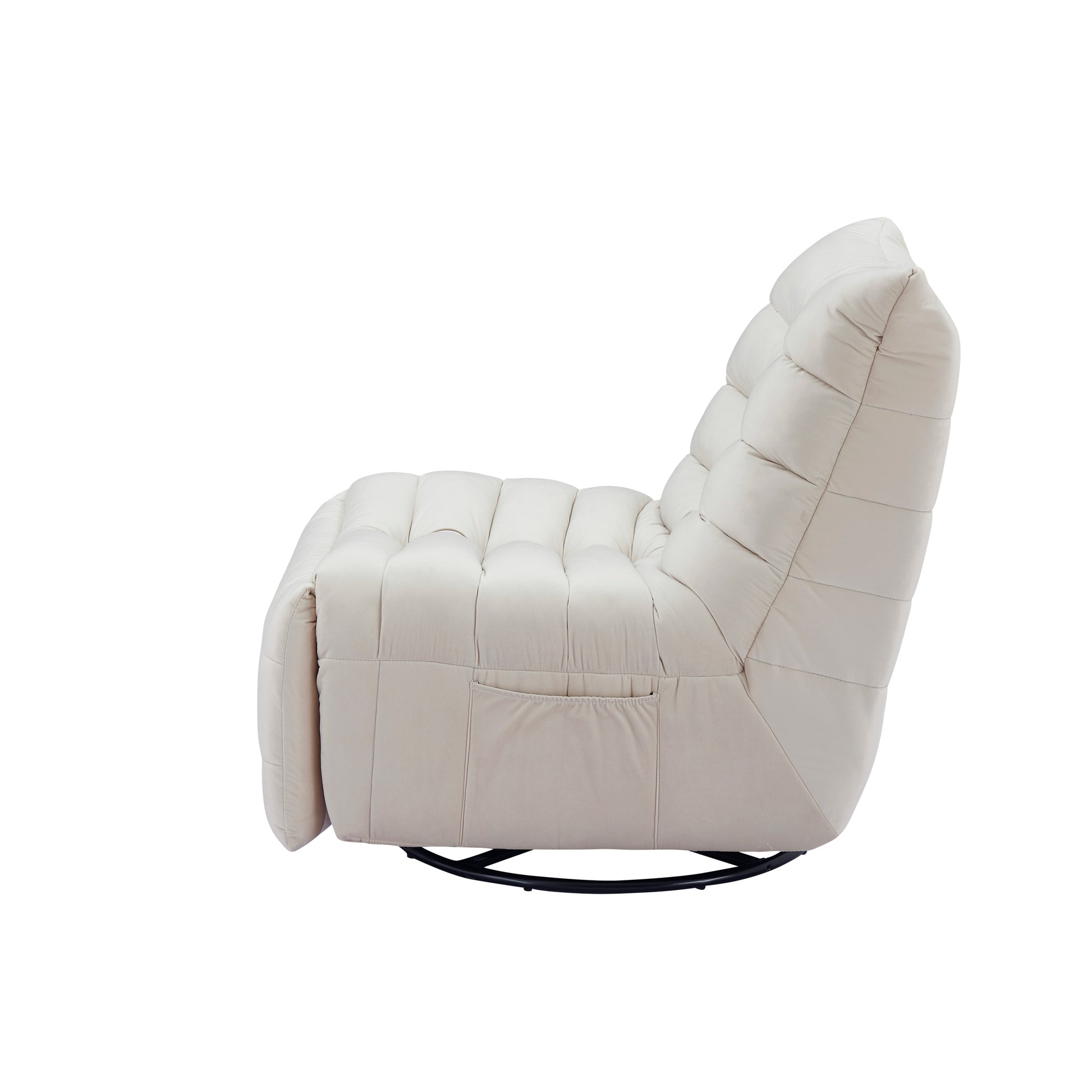 Lazy Chairrotatable Modern Lounge With A Side Pocket, Leisure Upholstered Sofa Chairreading Chair For Small Space Beige Velvet