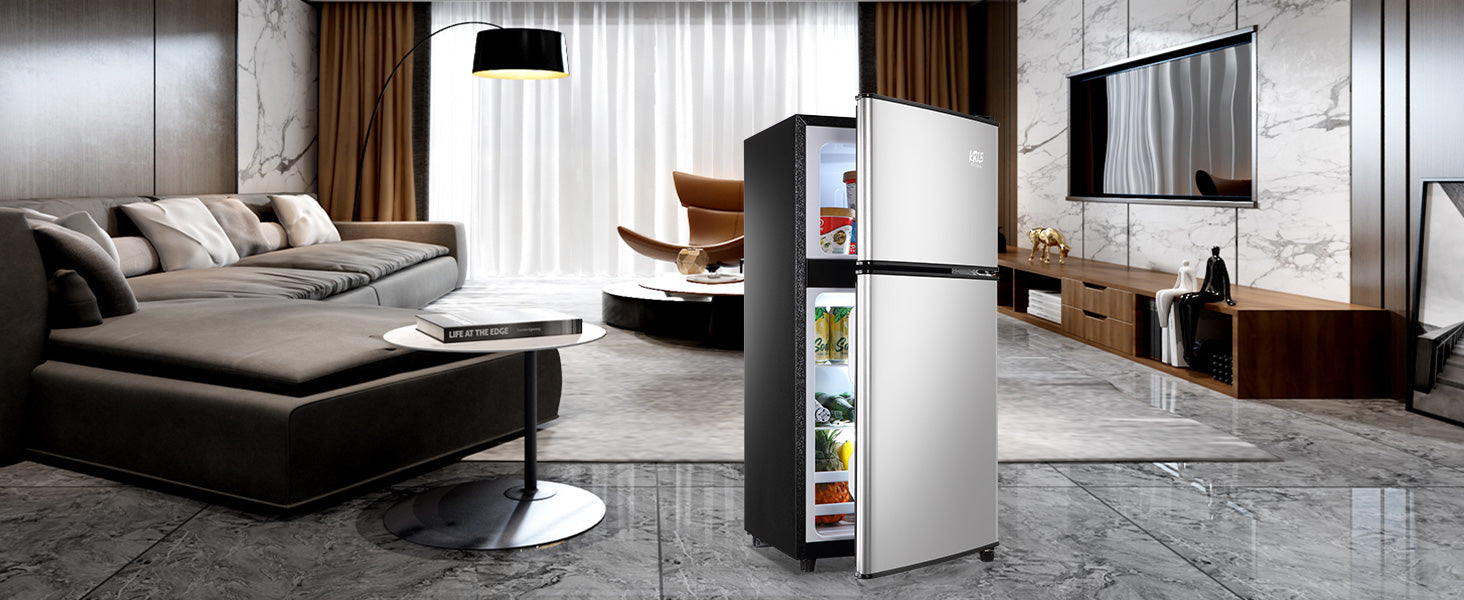 3.5Cu.Ft Compact Refrigerator Mini Fridge With Freezer, Small Refrigerator With 2 Door, 7 Level Thermostat Removable Shelves For Kitchen, Dorm, Apartment, Bar, Office Silver Ban On Silver Abs Steel Q235