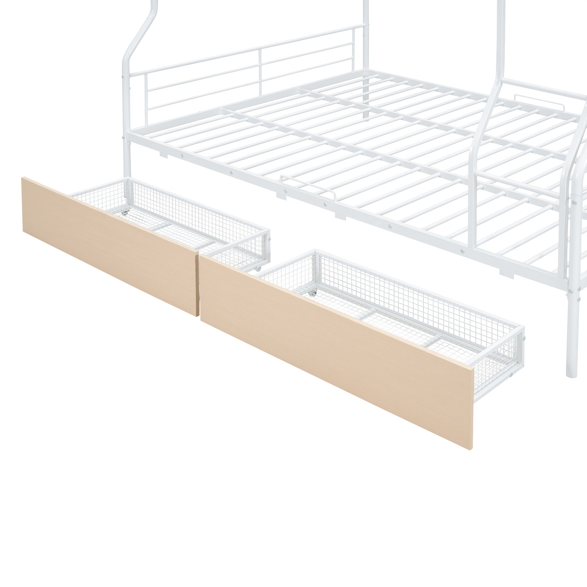 Full Xl Over Queen Metal Bunk Bed With 2 Drawers, White White Iron