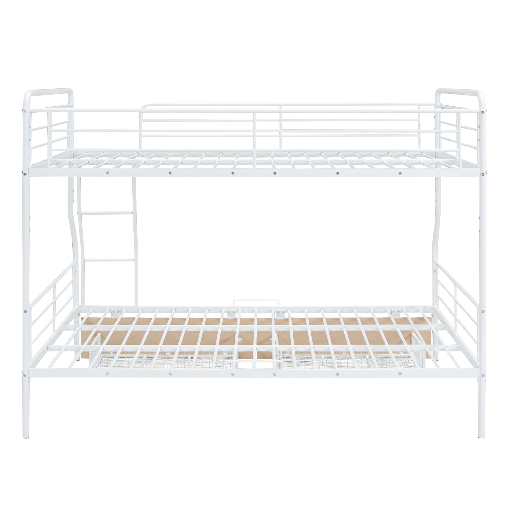 Full Xl Over Queen Metal Bunk Bed With 2 Drawers, White White Iron