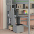 Full Size Loft Bed With Built In Desk, Bookshelves And Storage Staircase,Grey Old Sku:W504S00109 Full Grey Pine