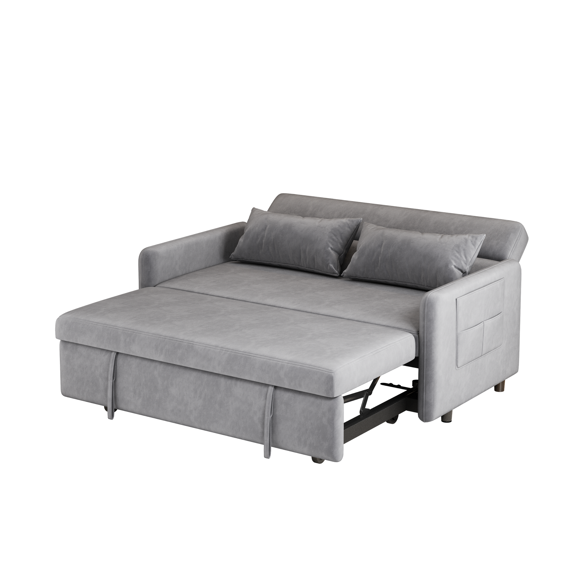 Sofa Pull Out Bed Included Two Pillows 54" Grey Velvet Sofa For Small Spaces Gray Altay Velvet