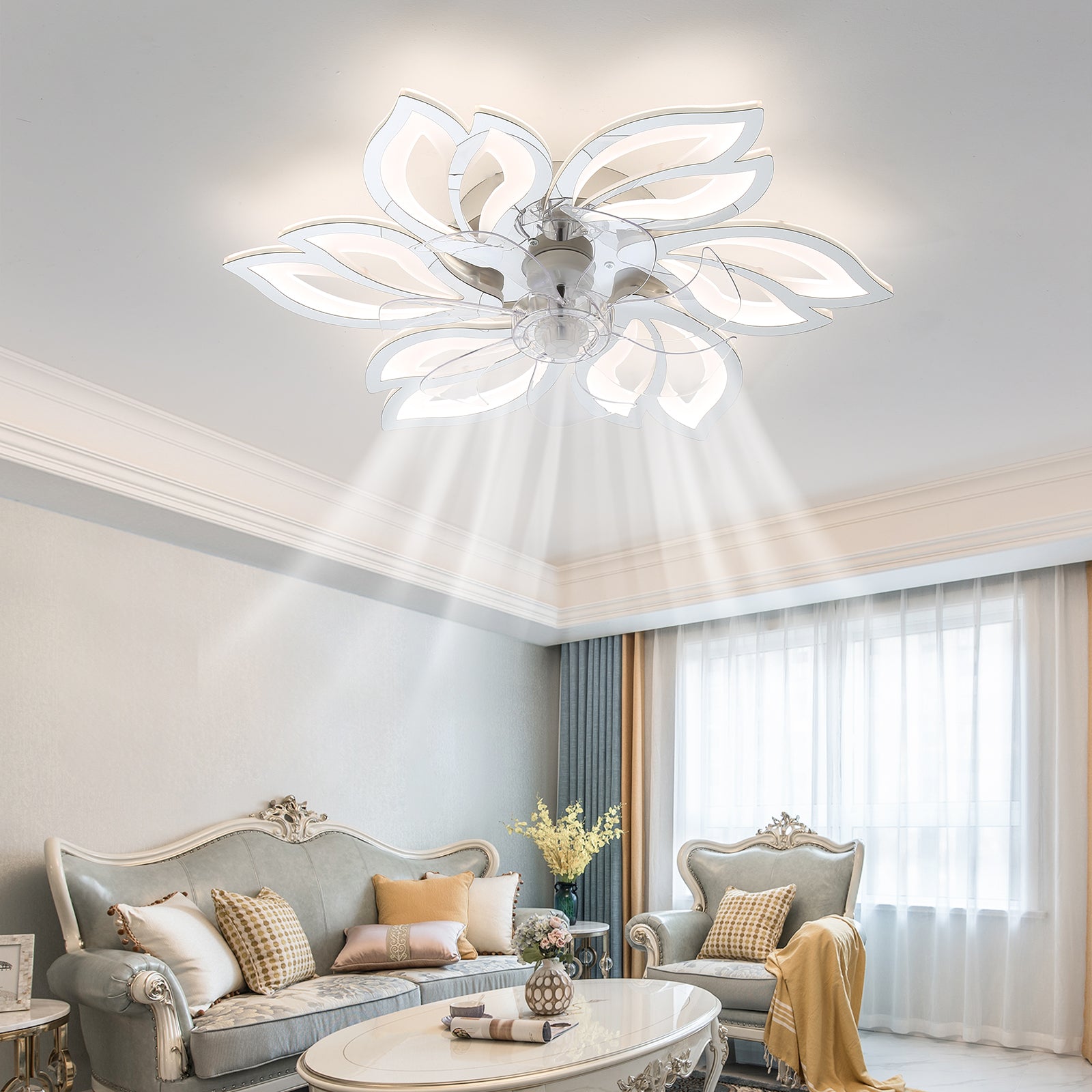 25.5In Ceiling Fan With Lights, Remote Control 3 Color Temperatures,6 Gear Wind Speed Fan Light Chrome Modern Acrylic