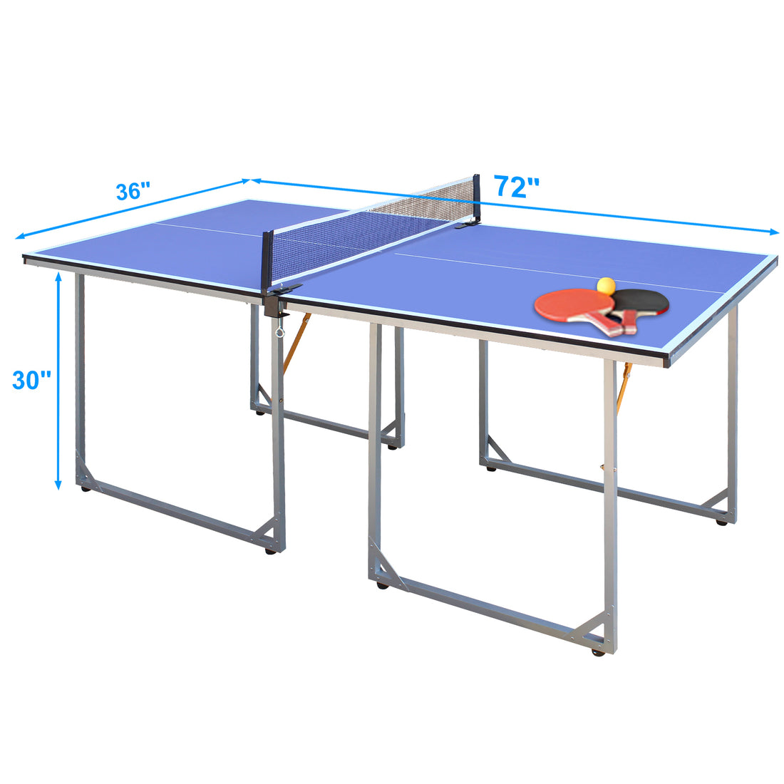 6Ft Mid Size Table Tennis Table Foldable & Portable Ping Pong Table Set For Indoor & Outdoor Games With Net, 2 Table Tennis Paddles And 3 Balls Blue Mdf