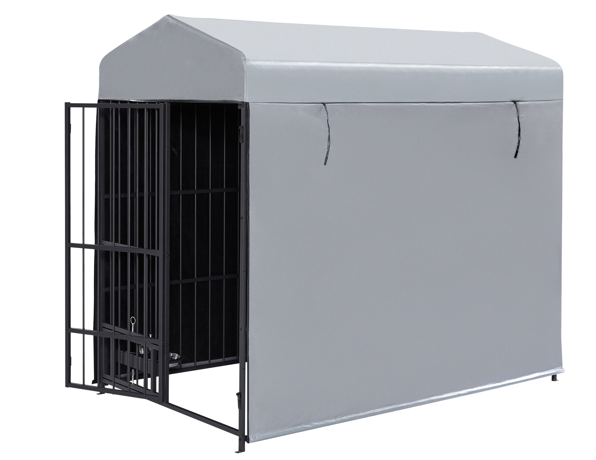 Large Dog Kennel Outdoor Pet Pens Dogs Run Enclosure Animal Hutch Metal Coop Fence With Roof Cover 6.6'L X 3.9'W X 5.9'H Black Gray Outdoor Kennel Iron