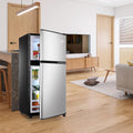 3.5Cu.Ft Compact Refrigerator Mini Fridge With Freezer, Small Refrigerator With 2 Door, 7 Level Thermostat Removable Shelves For Kitchen, Dorm, Apartment, Bar, Office Silver Ban On Silver Abs Steel Q235