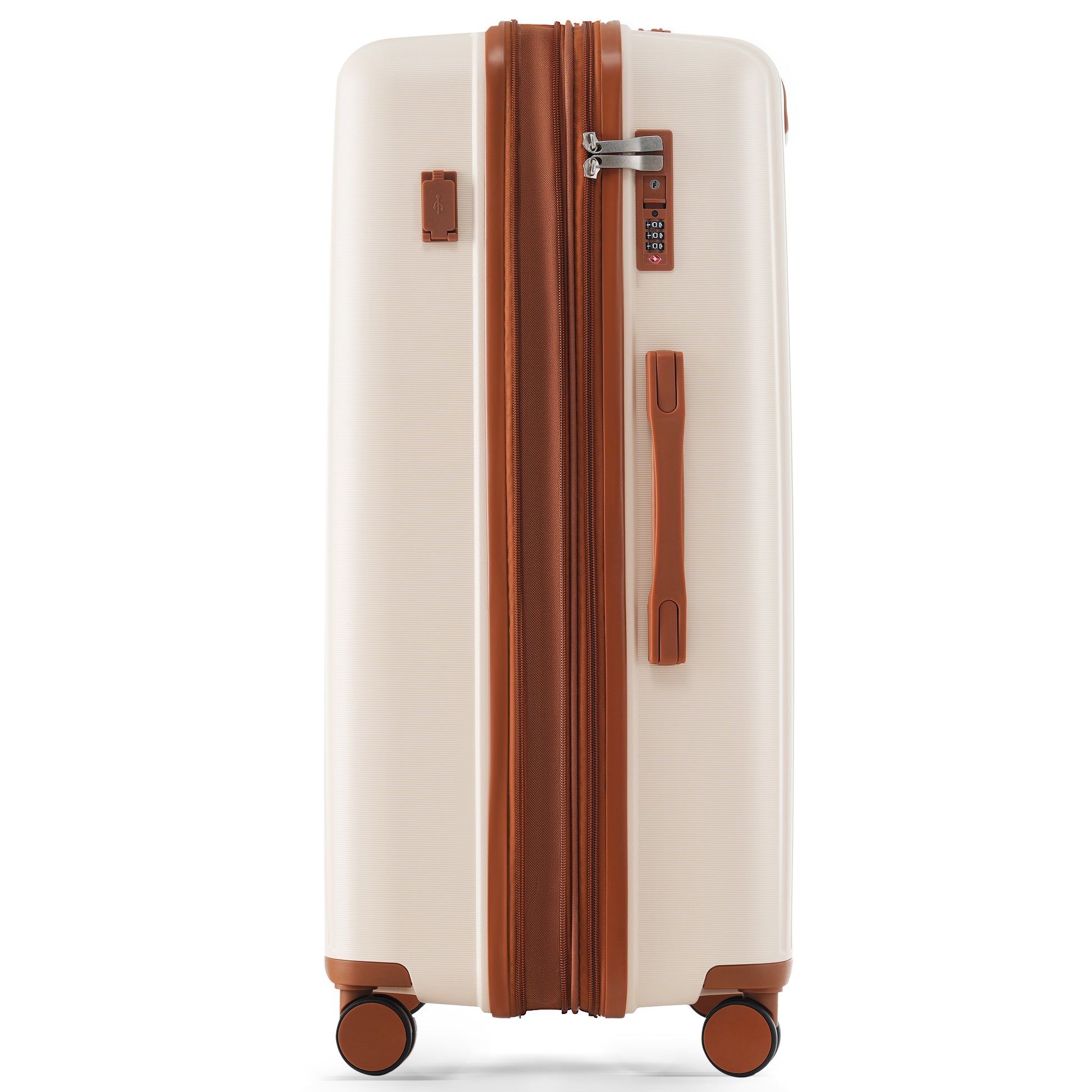 Luggage Sets 3 Piece Suitcase Set 20 24 28 With Usb Port,Carry On Luggage Airline Approved,Pp Lightweight Suitcase With Spinner Wheels,Ivory And Brown Ivory Polypropylene