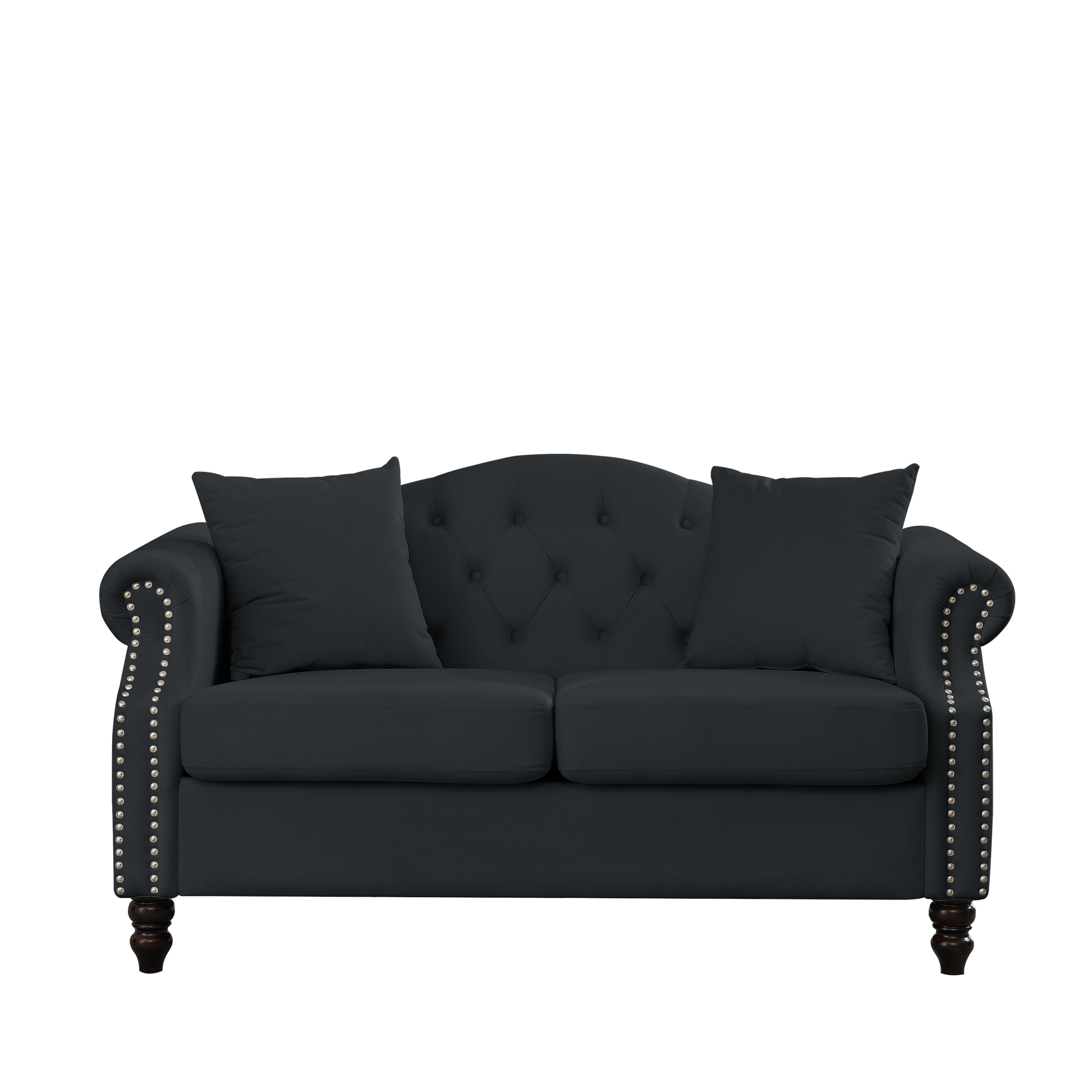 Video 79" Chesterfield Sofa Black Velvet For Living Room, 3 Seater Sofa Tufted Couch With Rolled Arms And For Living Room, Bedroom, Office, Apartment, 3S 2S Black Velvet