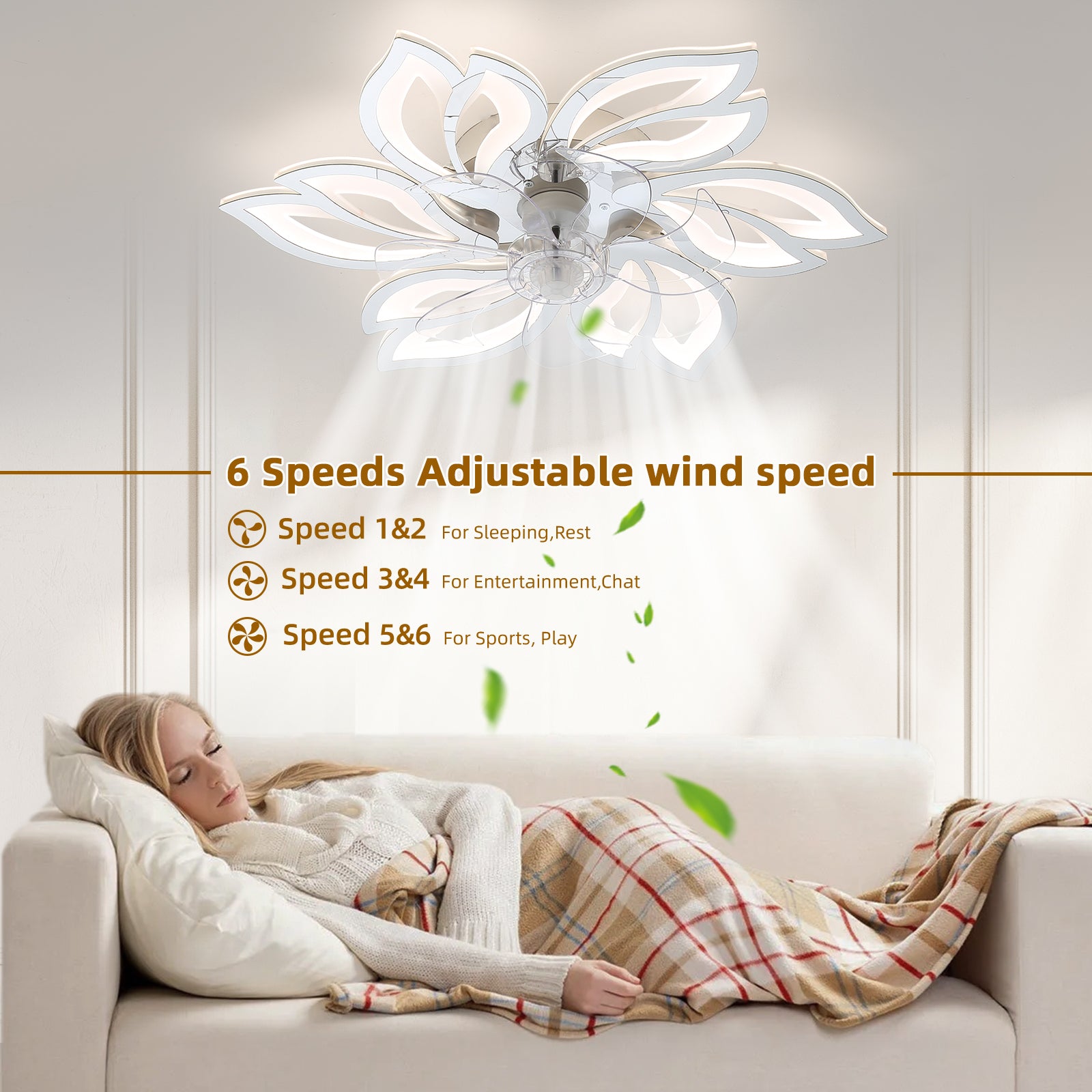 25.5In Ceiling Fan With Lights, Remote Control 3 Color Temperatures,6 Gear Wind Speed Fan Light Chrome Modern Acrylic