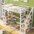 Twin Size Metal Loft Bed With Staircase, Built In Desk And Storage Shelves, White Box Spring Not Required Twin White Metal Bedroom Mdf Metal