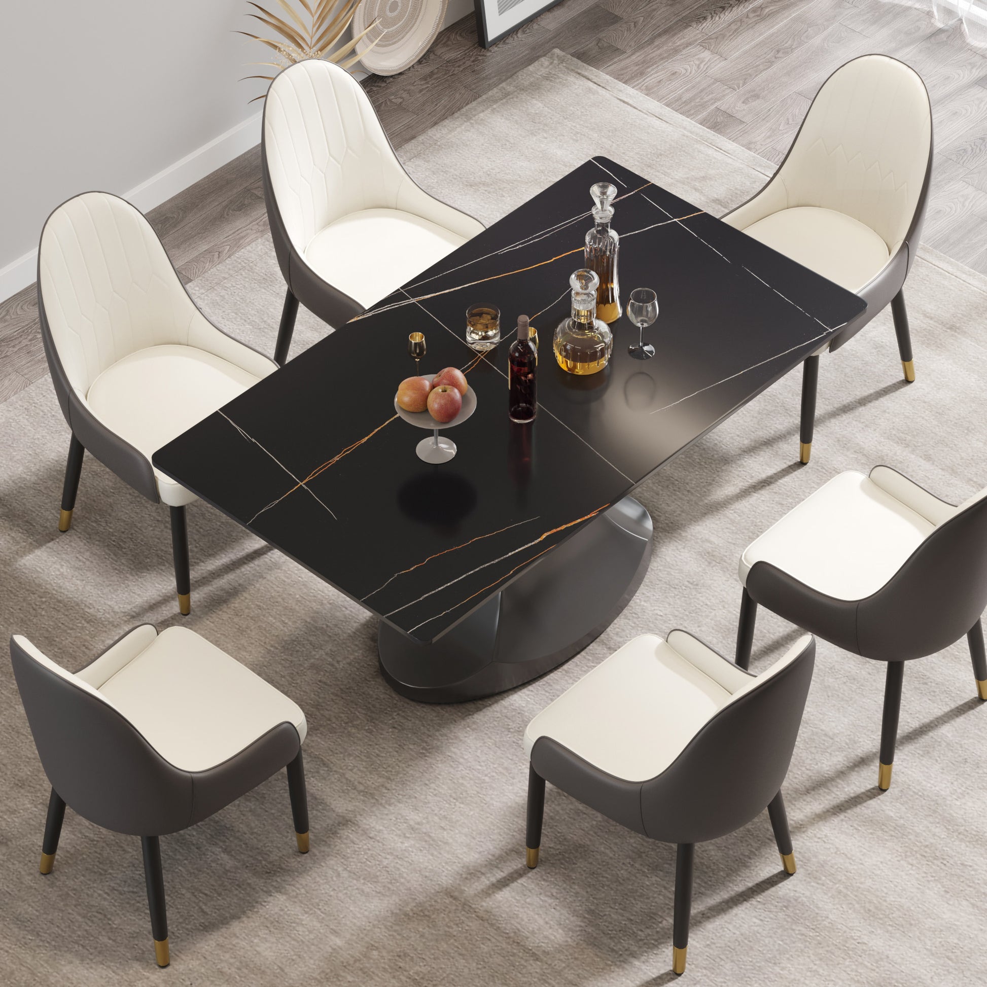 63 "Modern Artificial Stone Black Panel Gray Stainless Steel Curved Legs Can Accommodate 6 8 People Black Dining Room Metal Sintered Stone