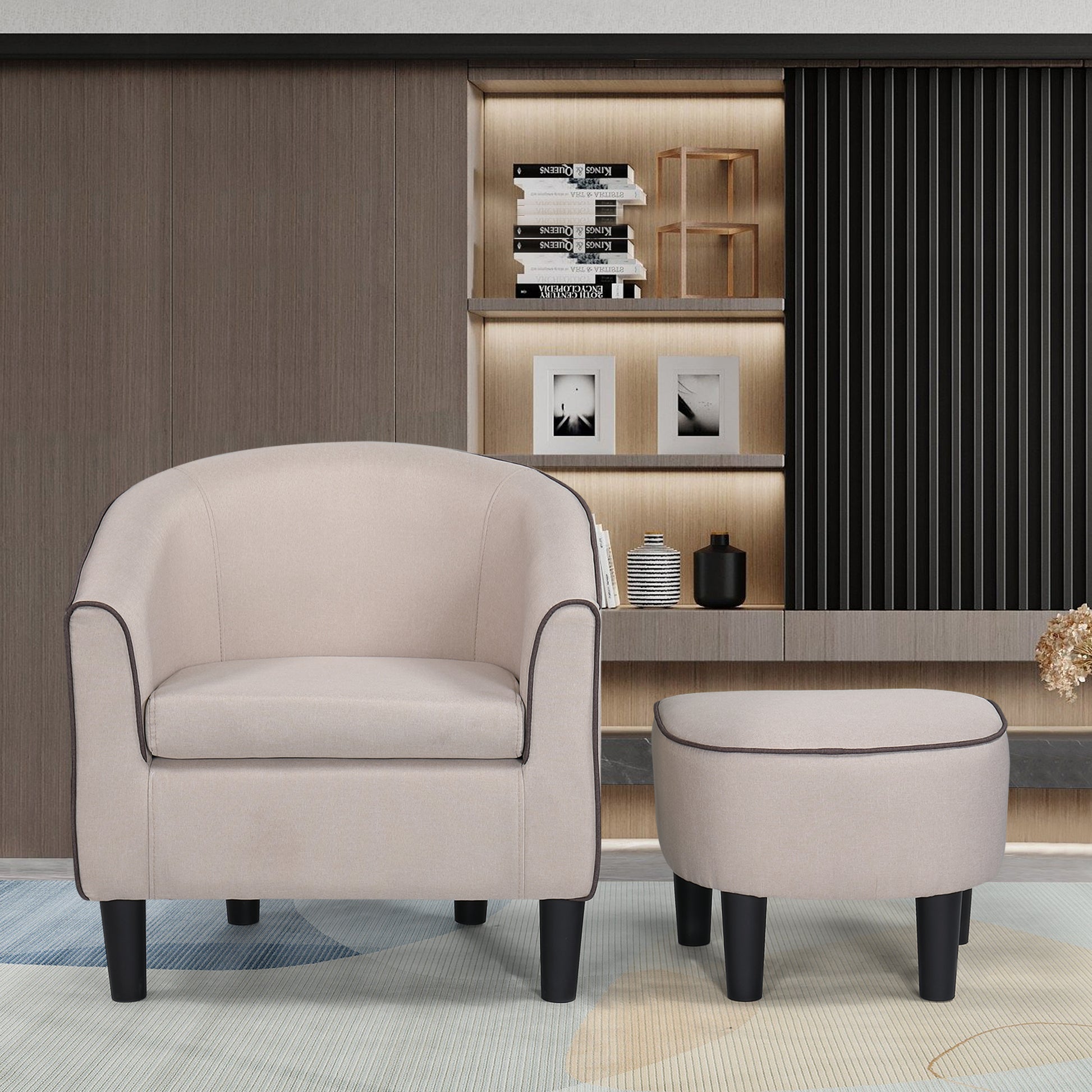Jst Accent Chair With Ottoman, Modern Accent Arm Chair With Footrest, Suit For Living Room Bedroom Small Spaces Apartment Office Fabric Beige Beige Brown Carbon Fiber
