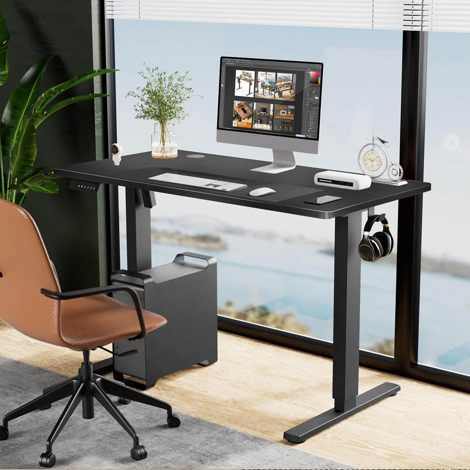 Electric Height Adjustable Standing Desk,Sit To Stand Ergonomic Computer Desk,Black,40'' X 24" Black Wood