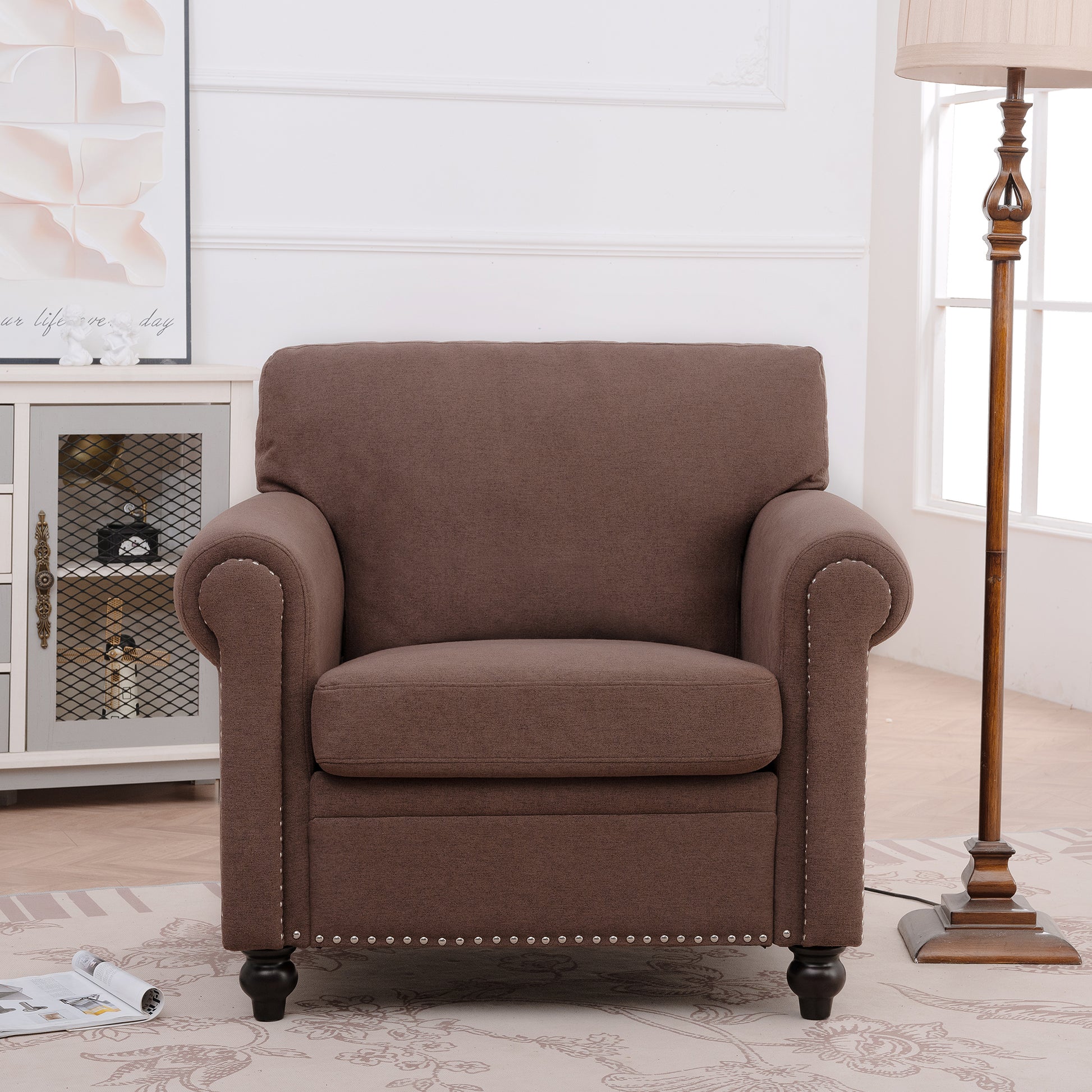 1 Seater Sofa. Brown Foam Fabric
