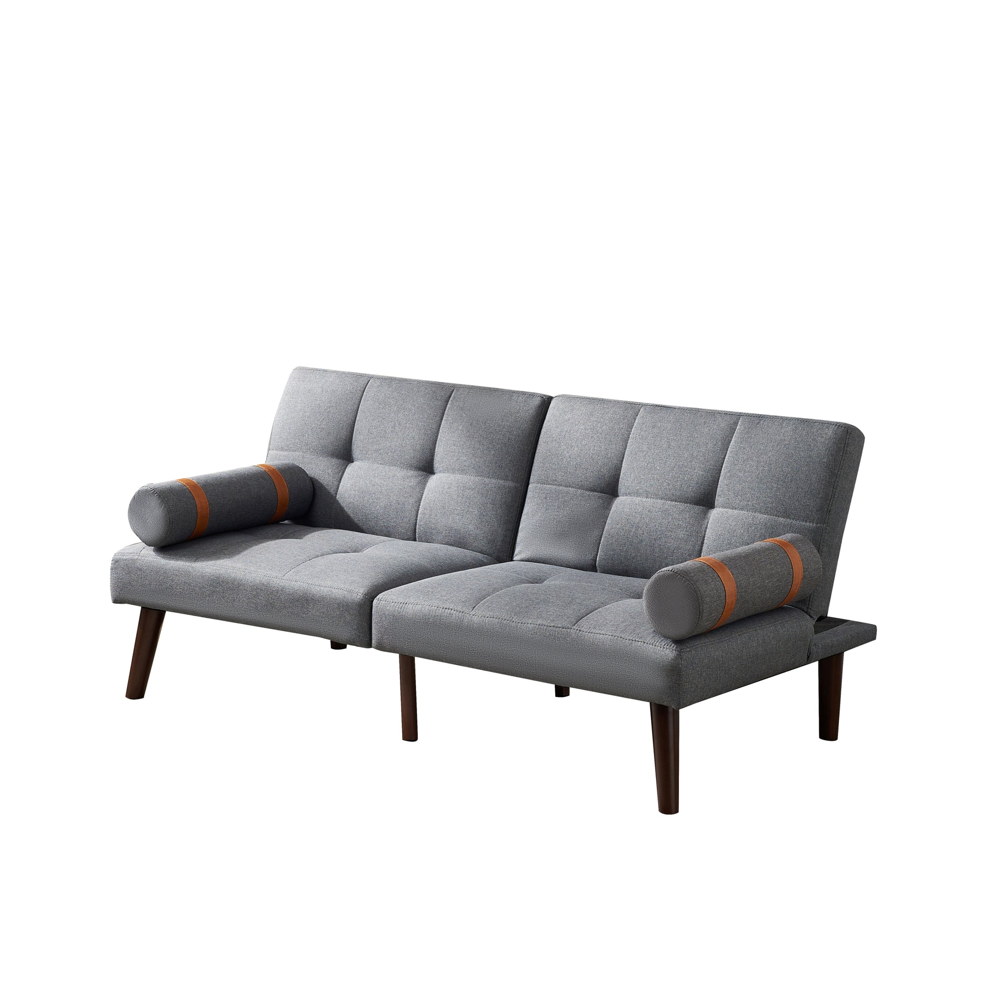 Convertible Sofa Bed Futon With Solid Wood Legs Linen Fabric Grey Grey Fabric