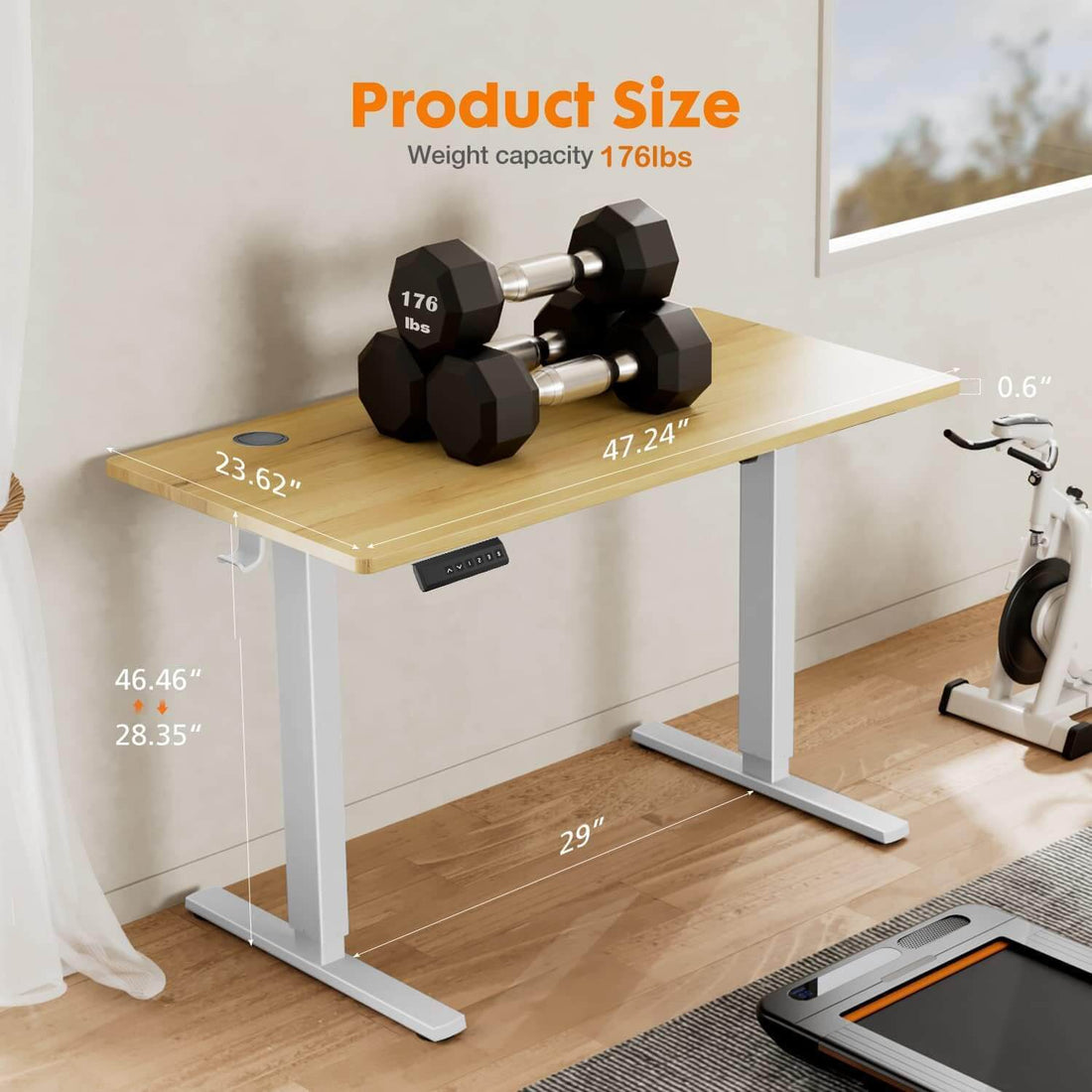 Electric Height Adjustable Standing Desk,Sit To Stand Ergonomic Computer Desk,Yellow,48'' X 24" Black Wood