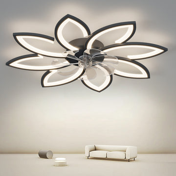 35.4In Ceiling Fan With Lights, Remote Control 3 Color Temperatures,6 Gear Wind Speed Fan Light Black Modern Acrylic