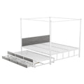 Queen Size Metal Canopy Platform Bed With Twin Size Trundle And 3 Storage Drawers, White Box Spring Not Required Queen White Metal Bedroom Canopy Mdf Metal